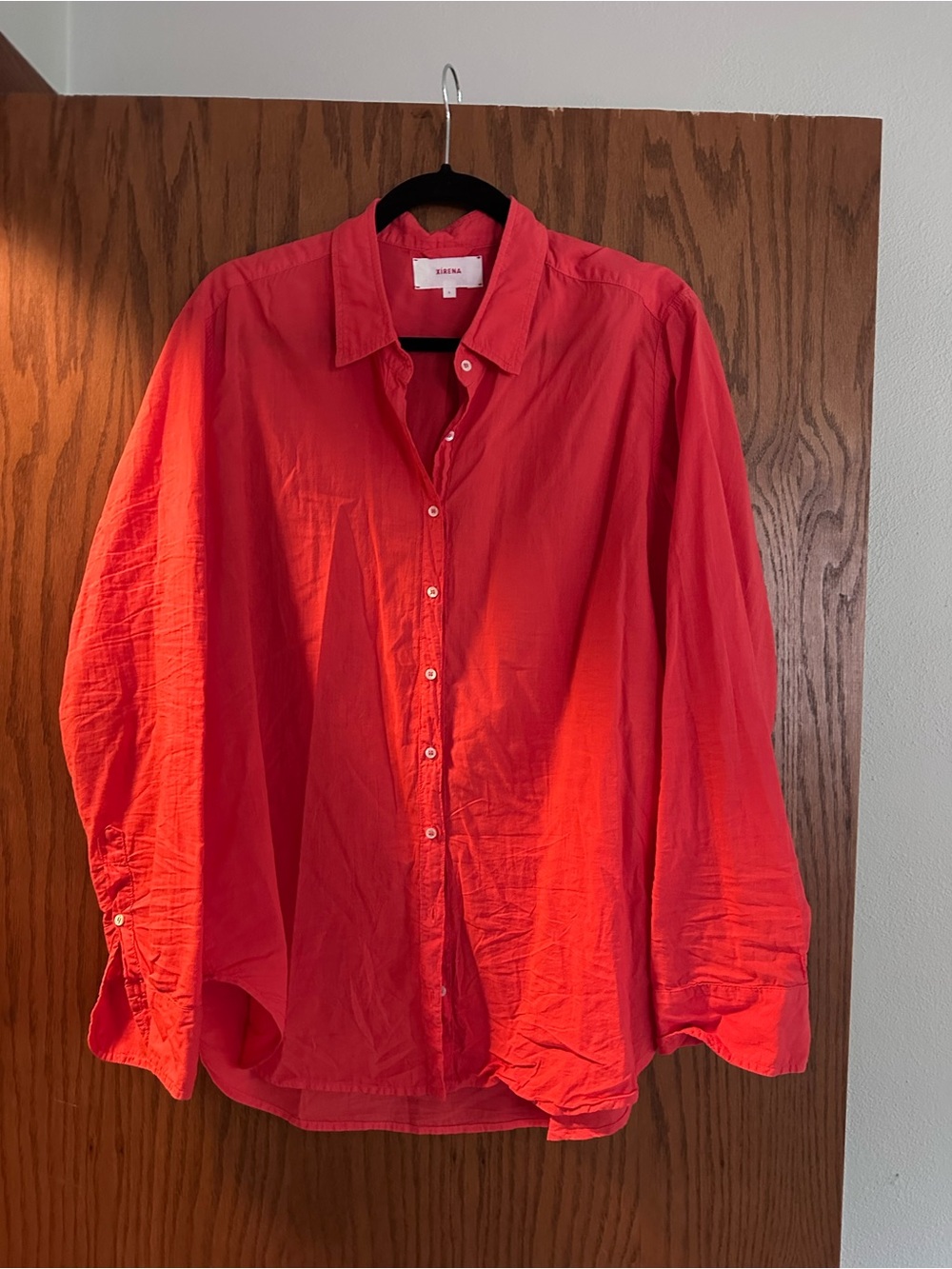 XiRENA Coral-Red Button Front Shirt